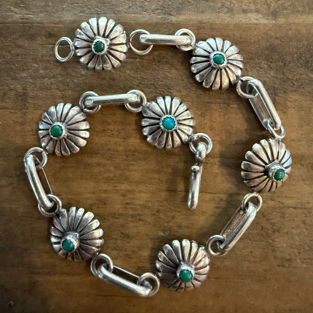 Vintage Native Navajo Sterling Silver and Turquoise Concho Bracelet